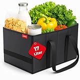 achilles Einkaufstasche faltbar, Smart-Box zum Einkaufen, Tragetasche, Aufbewahrungs-Organizer, Picknickkorb, Transportkiste, Tragekorb, Wieder verwendbare Einkaufsbox, schwarz, 37 cm x 23 cm x 21 cm