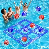 Aufblasbares Wasserspielzeug,Tic Tac Toe Pool Spielzeug mit 10 Aufblasbarer Ball,9-Kästchen-Gitter-Wasserspielzeug,Poolspielzeug ab 5 Jahre,Wasserspiele Pool für Kinder und Erwachsene(Hellblau)