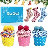 Geschenk für Frauen Kuschelige Socken Frauen Weihnachten Lustige Socken Geschenkideen Bequeme Winter Warme Cupcake Flauschige Bunte Haus Socken Geschenke für Freundin Schwester Mama