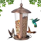 GYMAX 2-in-1 Futtersäule für Wildvögel Vogelhaus zum Aufhängen Vogelfutterspender Wetterfest Vogelfutterhaus mit 2 Futterkammern Vogel Futterstation 16 x 16 x 28 cm