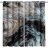 Gardinen Kinderzimmer Blickdichter Vorhang 200X214Cm 2 Stücke 3D Schwarze Abstrakte Luxus-Marmorstruktur Verdunklungsvorhänge Schlafzimmer Wohnzimmer Dekoration Ösenschal Kinder Thermovorhang