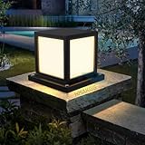 HMAKGG Sockelleuchte Außen LED - Pollerleuchte Wegeleuchten Außen aus Aluminium Schwarz, 12W Gartenlampe mit Sockel & 3 Leuchtmodi, Wasserdicht IP45, Quadratisch Design - E27 Außenleuchte Stehend