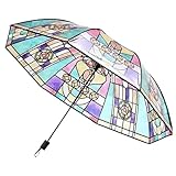 Protoence Faltbarer Regenschirm | Buntglas Windfester Regenschirm Für Regen - UV Schutz Sonnenschirm Für Erwachsene Outdoor Camping Angeln Urlaub Spaziergang