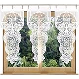 Home Dekorator Weiß Schiebegardinen Küche 40x100cm | Küchengardinen Modern | Scheibengardine aus Spitzenstoff | Fenstergardinen Spitze | Gardine Küchenfenster Schmetterling-Design (1 Stück)