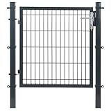 SONGMICS Gartentor aus verzinktem Stahl, Gartentür, Zauntor, Hoftor, mit Schloss, Schlüssel und Türklinke, Tür 106 x 90 cm (B x H), rechteckiges Rohr, grau GGD250G