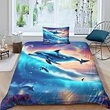 EsaSam Bettwäsche-Set Bettbezug Delfin 3D, Mikrofaser-Bettwäsche Superweicher, Atmungsaktiver Bettbezug. (Single（135x200cm）)