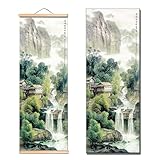 Helweet Scroll Malerei, Landschaft Gemälde, Kunstwandrolle, Hängende Bildrolle, Rollbild, Asiatisch Wand Dekoration, Chinesische Kunstwandrolle, zur Dekoration von Schlafzimmer, Wohnzimmer, 25 x 80cm