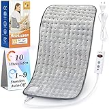 Mia&Coco Heizkissen mit Abschaltautomatik 1,5 Stunden für Rücken Nacken Schulter Elektrisch Wärmekissen 10 Stufen Temperaturstufen Schnell Heiztechnik, 30x60cm Komfort Grau