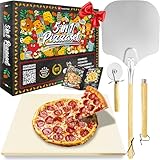 5in1 Pizza Set | Pizzastein für Backofen & Gasgrill - 2in1 Pizzaschieber - Pizzaschneider - Rezeptbuch - Pizza Zubehör - Pizzaschaufel - Pizzamaker - Pizza Stein aus Cordierit - Geschenkset (5in1)