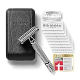 Störtebekker® Premium Rasierhobel ‘Hamburg’ im handgefertigten Leder-Etui - *TESTSIEGER* Stiftung Warentest (12/2024) - Rasier-Set mit 10 Rasierklingen, Reise-Etui & eingebautem Spiegel - Nassrasierer