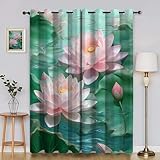 Vorhang Lotus mit Ösen，Blickdichte Vorhänge, Aquarellblumen Verdunklungsvorhänge Gardinen Thermo Vorhänge Blackout Curtain für Schlafzimmer Wohnzimmer H260 x B140 cm (2er Pack) PA121