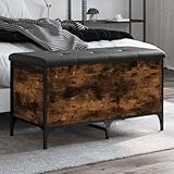 QJBSAVVA Sitzbank mit Stauraum Räuchereiche 82x42x45 cm Holzwerkstoff Metallgestell für Flur Wohnzimmer Schlafzimmer