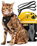 Tierhood Katzengeschirr mit Leine [Neue, LEICHTE Version] - Katzenleine mit Geschirr für Katzen und Kitten - Katzen Geschirr Set mit Leine - Kontrollierte Freiheit - Schwarz, Größe M