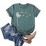 Cicy Bell T-Shirts für Damen Rundhals Pusteblume Drucken Tops Sommer Kurzarm Oberteile Blusen T Shirts Grün S