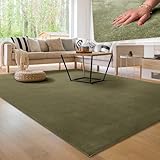 Paco Home Moderner Kuscheliger Wohnzimmer Teppich Kurzflor waschbar flauschig Weich Einfarbig Felloptik zeitlos stilvoll rutschfest pflegeleicht, Grösse:200 cm Quadrat, Farbe:Hellgrün