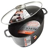 STONELINE Gourmet Bräter mit Deckel Induktion Oval 39x26 cm, 8,5 L, Aluguss Topf beschichtet mit echten Steinpartikeln mit Aromadeckel Bratentopf Schmortopf mit Deckel Backofengeeignet, alle Herdarten