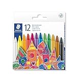 STAEDTLER Wachsmalkreide, leuchtende Farben, 8 mm Durchmesser, mit Papiermanschette, 12 Wachsmalkreiden in sortierten Farben im Kartonetui, 220 08 C12