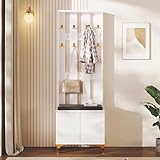 Merax Garderoben-Set, Flurgarderobe mit Schuhbank und Kissen, Flur Möbel Kompaktgarderobe, Schlafzimmer Garderobenset, Garderobenset mit Haken, Weiß