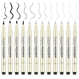 YBEATY 12 Stück Schwarz Fineliner Stifte Tuschestifte Wasserfest Tuschestifte zum Skizzieren Zeichenstifte Liner Stifte Filzstiften für Kunst Skizzieren Technische Zeichnung Comic Künstler Illustratio