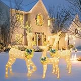 Beleuchtete Weihnachtsdekoration Rentierfamilie, Acryl beleuchtete Weihnachtsdekoration Hirsch mit LED-Lichtern – für drinnen und draußen, beleuchtete Rentier-Dekoration, beleuchtete