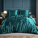 RUIKASI Satin Bettwäsche 135x200 4teilig - Bettbezug Grün mit Glanz wie Seiden Bettwäsche Set Dunkelgrün für Haar und Haut, Glänzend Bettwäsche 135x200cm mit Reißverschluss und Kissenbezug 80x80cm