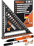 THORVALD Zimmermannswinkel 5-in-1 - Winkelmesser Anschlagwinkel + Tieflochmarker - Aluminiumwinkel mit 180 mm Schenkellänge zum präzisen Anreißen & Zeichnen/Multifunktional Perfekt um Zeit zu sparen