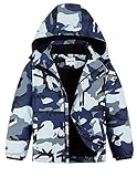 UMMTOM Wasserdichte Skijacke für Jungen, mit Fleece gefüttert, warm, Wintermantel mit Kapuze, Winterjacke für Kinder (Indigosea, 3–4)