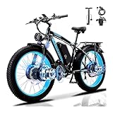 QIKAITU E Bike, 23A/1104Wh Akku Elektrofahrrad Ebike mit Telefonhalter, E Fatbike mit 26' x 4.0 Tire, 250W E-Bike 90KM Range 21 Gang Hydraulische Scheibenbremsen LCD-Anzeige(Blau)