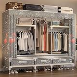 Klappbarer Stoff-Kleiderschrank mit Hängeschiene und Regalen – tragbarer Kleideraufbewahrungsorganisator für Schlafzimmer und Zuhause