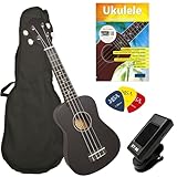 SOPRAN UKULELE 21' - SCHWARZ - IM SET INCL. NYLONTASCHE - LEHRBUCH - TUNER - PIKS SOPRANUKULELE