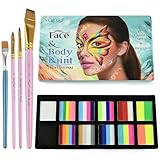 VOLLUCK Bodypainting Farben Set mit 4 Pinseln – Langanhaltend, Leicht aufzutragen & Abwaschbar, Mehrfarbiges Körperfarbe für Halloween, Karneval, Cosplay, Partys