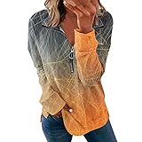 PTLLEND Bluse Damen Elegant Langarm Satin Damen Shirts Sommer Fur Collar, fur Collar, Faux fur Collar, fur Scarf, real Hood, Hooded Coat, Winter Parka Coat, Jacket Blusen Tuniken Langarmshirts T-Shi
