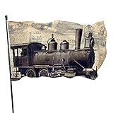 Gartenfahne Dampfmaschine Dekorative Fahnen Lustige Dekoration Sommer Flaggen, Für Bauernhaus, Drinnen Und Draußen, Feiertage, 90x150cm