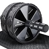 Amonax Bauchroller, bauchtrainer ab roller, bauchmuskeltrainer ab wheel set, mit Rutschfester, inkl. gut gepolsterter Kniematte/Knieauflage, für Männer und Frauen, Bauchmuskeltraining (Schwarz)