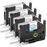 Aken TZe-231 Kompatibel mit Brother P-Touch Bänder 12mm, für Brother TZe Schriftband TZe-231 TZe231 12mm 0.47 Laminiertes Schriftband für Ptouch H110 H107B H105 H100LB, Schwarz auf Weiß,4 Pack