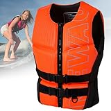 Neopren-Rettungsweste for Erwachsene, verstellbare, leichte Schwimmweste, Unisex, for Kajakfahren, Angeln, Surfen und Wassersport(Orange,3XL)