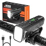 HENMI Led Fahrradlicht Vorne Akku 60/15 LUX, StVZO Zugelassen Fahrradlampe Vorne Aufladbar mit Akkuwarnungsfunktion, IPX5 Wasserdicht Fahrrad licht mit USB C Fahrradbeleuchtung