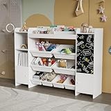 Bücherregal Kinder, Kinderregal Mit Tafel, 8 Boxen, 2 Ablagefächern Und Schrank, Regal Kinderzimmer, Spielzeugregal Aufbewahrung Möbel Für Kinderzimmer, Spielzimmer, Kindergärten (Weiß, 137×30×94.5cm)