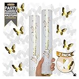 PrimePure Konfetti Kanone - Weißes und Goldenes in Schmetterlingsform Konfettikanone – 2er Pack – Party Shooter-Pistole für Hochzeit, Geburtstage, Feiern