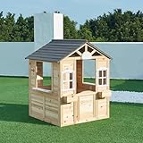 casa.pro Outdoor Spielhaus Acciano Gartenhütte für Kinder Tannenholz 131 x 113 x 97 cm Kinderhaus mit Fenster und Tür Gartenspielhaus Blumenkästen