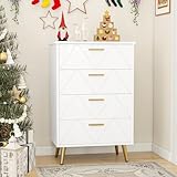 YITAHOME Kommode mit Schubladen, Komodenschrank mit 4 Schubladen, Kommode Schlafzimmer, Kommoden, Kommode Flur, Schubladenkommode, Kommode Hoch, Schubladenschrank Holz, 62 * 35 * 96 cm (Weiß)