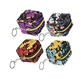 Holibanna 4 Stück Kleine Täschchen mit Reißverschluss Zweifarbige Pailletten Münzbörsen für Damen Leichte Tragbare Portemonnaies für Kleingeld Schlüssel Karten und Zufällige Farbe