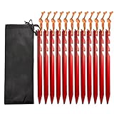 TSHAOUN 12PCS Camping Heringe, Heavy Duty Aluminium Legierung Zelt-Heringe, 18cm Ultraleicht Heringe Sandheringe Zelthaken, Zeltnägel Stakes Mit Reflektierende Seil FÜR Camping Strand Erdnägel