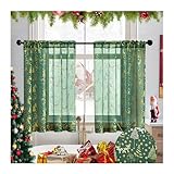EAZHOP Weihnachts Vorhang Gardinen Halbtransparent 2er Set, Voile Vorhänge mit Stangedurchzug Kinderzimmer Weihnachtsdeko Gardinen, Weihnachtsgardinen, Goldene Weihnachtsbaum