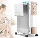 UIBAO Radiatoren Elektrische Heizung Öl Radiator Elektroheizkörper Auf Rollen Heizkörper Elektrisch Energiesparend Schnell Heater mit 13 Rippen 3 Heizstufen Überhitzungsschutz
