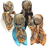 Pineeseatile Kopfschal, 4pcs Kopfschal für Frauen, 35x35 -Zoll -Imitation Seidenschal, Vintage -Kopfschal, einfache passende 4 -Farbhaarschal für täglich, Foto, Geschenke für Frauen