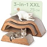 Knupis Kratzmöbel Kratzbrett Katze 3-teilig XXL 75cm – Besonders Kratzfeste Kratzpappe zur Krallenpflege – Bis zu 2 Jahre Kratzspaß – Platzsparend – Schutz für Sofa und Möbel (Cloud) (Braun)