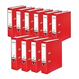Original Falken 10er Pack PP-Color Kunststoff-Ordner. Made in Germany. 8 cm breit DIN A4 rot Vegan Ringordner Aktenordner Briefordner Büroordner Plastikordner Schlitzordner