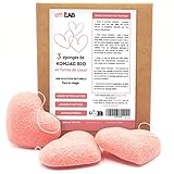effiLAB | Roter herzförmiger Bio-Konjac-Schwamm 3er-Pack | Set aus 3 Herzschwämmen| Natürlicher Gemüseschwamm, sanfte Reinigung, Liebe