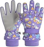HNGEMSY Handschuhe Kinder Winter Schneehandschuhe Skihandschuhe für 2-13 Jahre Mädchen Jungen PU Palme Wasserdicht Winddichte Warm Fleece Winterhandschuhe (Violett, M)